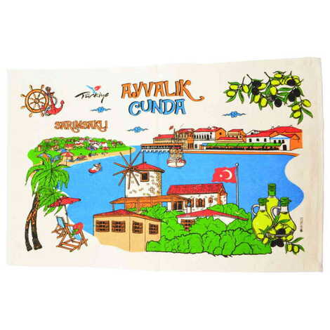Ayvalik Region Themed Customised Serigraphy Printed Hand Towel 300x500 mm - 1
