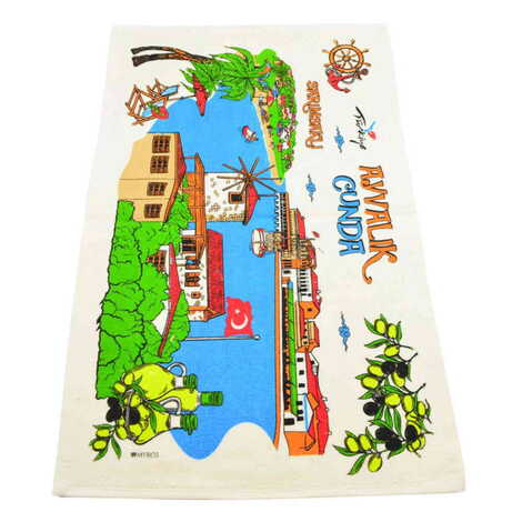 Ayvalik Region Themed Customised Serigraphy Printed Hand Towel 300x500 mm - 2
