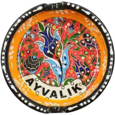 Ayvalik Themed Turkish Ceramic Special Relief Ashtray Small Size - 11