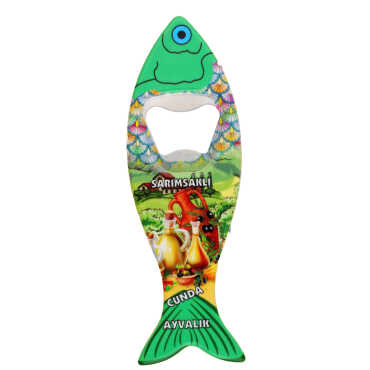 Ayvalik Themed Customised UV Printed Fish Shape Printed Plastic Base Bottle Opener 42x130 mm - 2