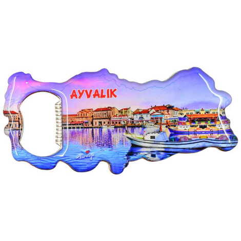 Toptan Ayvalık Temalı Myros Metal Harita Açacak Magnet 100x45 mm