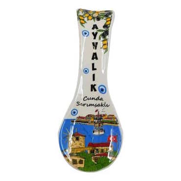 Ayvalik Themed Ceramic Serigraphy Printed Spoon Rests