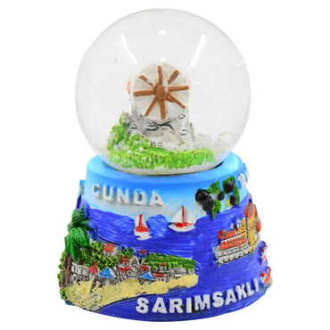 Myros - Ayvalik Themed Ayvalı Cunda Sarımsaklı Polyester Snow Globe 45Mm