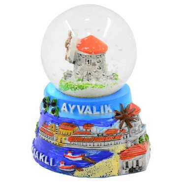 Ayvalik Themed Ayvalı Cunda Sarımsaklı Polyester Snow Globe 45Mm - Thumbnail