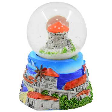 Ayvalik Themed Ayvalı Cunda Sarımsaklı Polyester Snow Globe 45Mm - Thumbnail