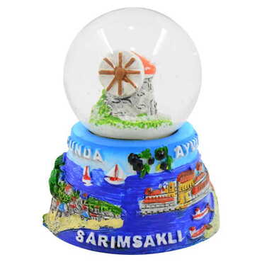 Ayvalik Themed Ayvalı Cunda Sarımsaklı Polyester Snow Globe 45Mm - Thumbnail