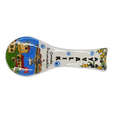 Ayvalik Themed Ceramic Serigraphy Printed Spoon Rests - Thumbnail