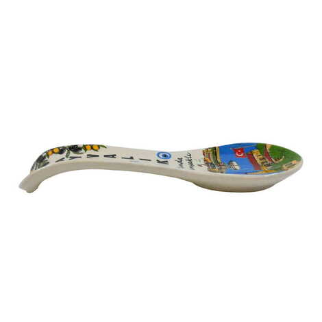 Ayvalik Themed Ceramic Serigraphy Printed Spoon Rests