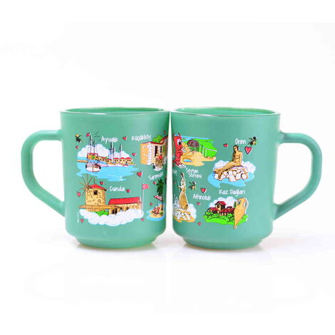 Ayvalik Themed Colored Glass Mug - 1