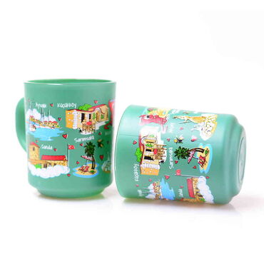 Ayvalik Themed Colored Glass Mug - Thumbnail