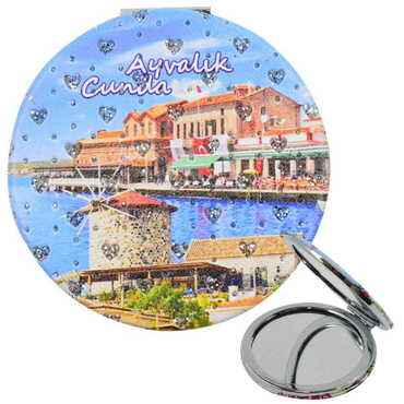 Ayvalik Themed Custom Printed Round Pocket Mirror - Thumbnail