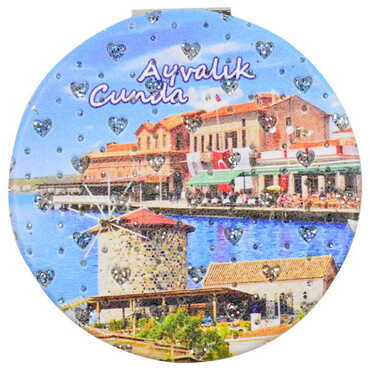 Ayvalik Themed Custom Printed Round Pocket Mirror - Thumbnail