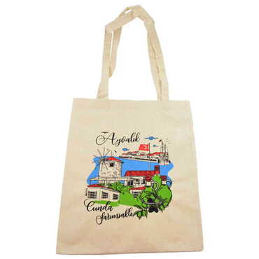 Ayvalik Themed Customised Colorful Shopping Tote Bag 450x350 mm - Thumbnail