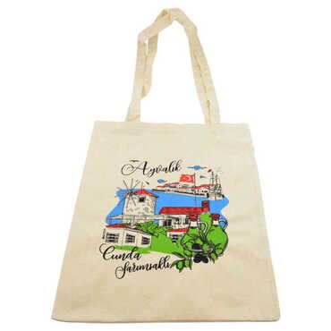 Ayvalik Themed Customised Colorful Shopping Tote Bag 450x350 mm - Thumbnail