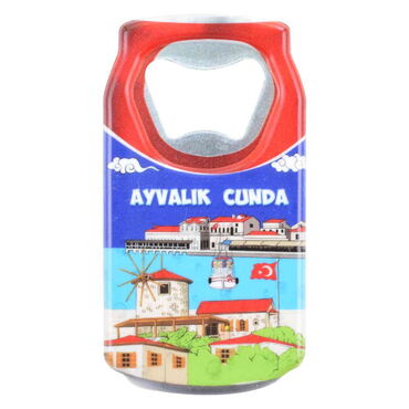 Ayvalik Themed Customised UV Printed Coca Cola Bottle Shape Plastic Base Bottle Opener 43x80 mm - Thumbnail