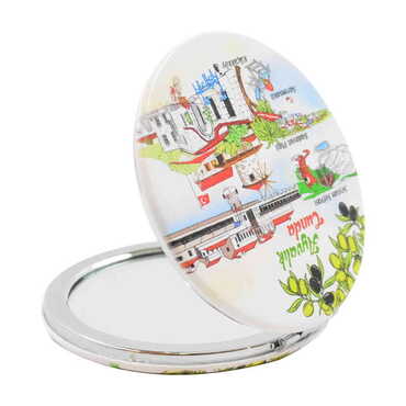 Ayvalik Themed Customised Uv Printed Round Compact Mirror 72x11 mm - Thumbnail