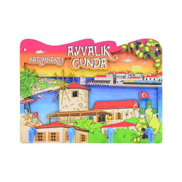 Ayvalik Themed Customised Wooden Wall Keychain Holder - Thumbnail