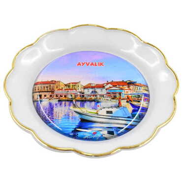 Ayvalik Themed Epoxy Dome Plate Shaped Souvenir Fridge Magnet 73 mm - Thumbnail