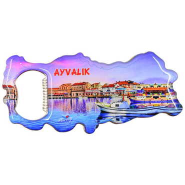 Myros - Ayvalik Themed Map Shaped Metal Magnetic Bottle Opener 100x45 mm