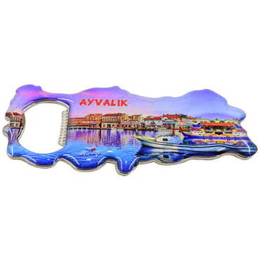 Ayvalik Themed Map Shaped Metal Magnetic Bottle Opener 100x45 mm - Thumbnail