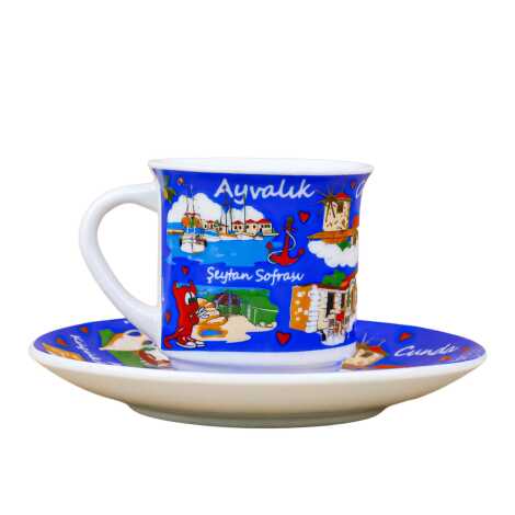 Ayvalık Themed Porcelain Coffee Set for Two - 1
