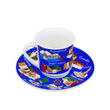 Ayvalık Themed Porcelain Coffee Set for Two - 6