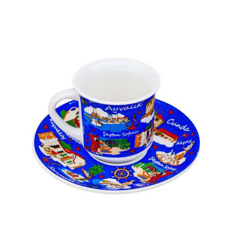 Ayvalık Themed Porcelain Coffee Set for Two - 6