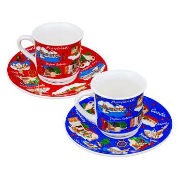 Ayvalık Themed Porcelain Coffee Set for Two - 2