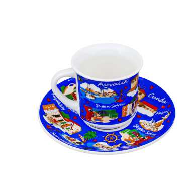 Ayvalık Themed Porcelain Coffee Set for Two - 3