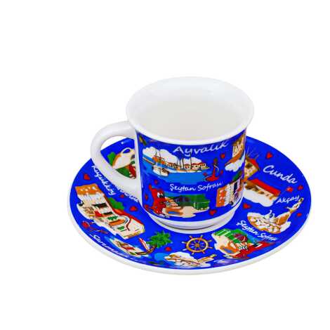 Ayvalık Themed Porcelain Coffee Set for Two - 3