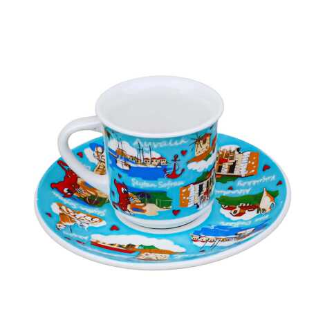 Ayvalık Themed Porcelain Coffee Set for Two - 5