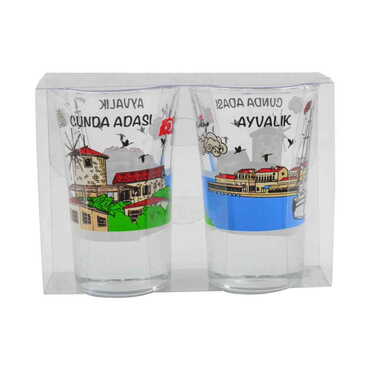 Ayvalik Themed Shot Glass Set of 2 Pcs - Thumbnail