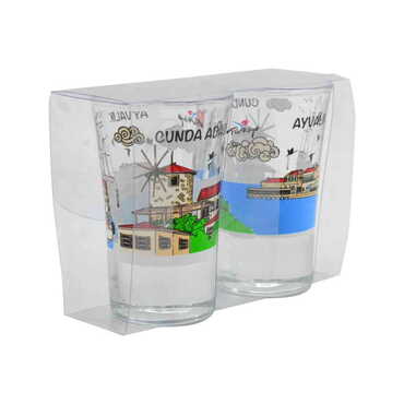 Ayvalik Themed Shot Glass Set of 2 Pcs - Thumbnail