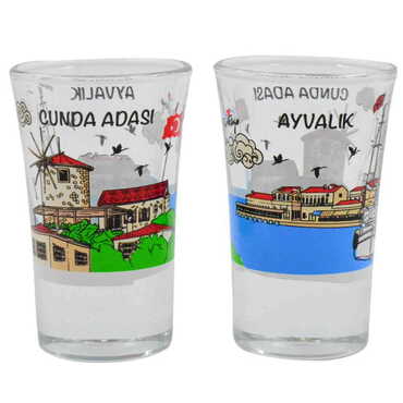 Ayvalik Themed Shot Glass Set of 2 Pcs - Thumbnail