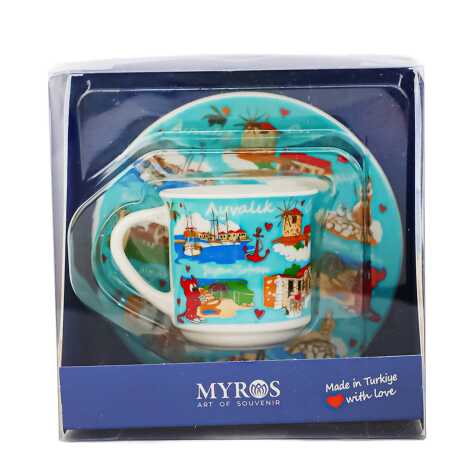 Ayvalık Themed Single Porcelain Coffee Cup - 1