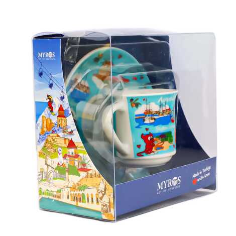 Ayvalık Themed Single Porcelain Coffee Cup - 6