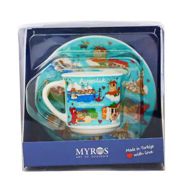 Ayvalık Themed Single Porcelain Coffee Cup - 3