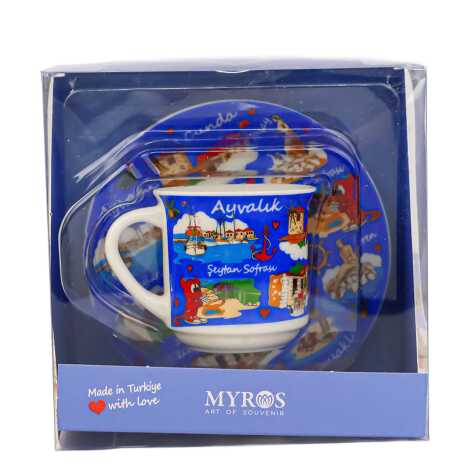 Ayvalık Themed Single Porcelain Coffee Cup - 5