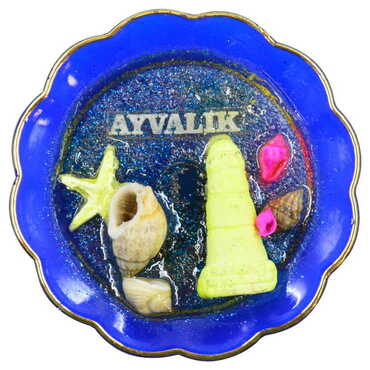 Ayvalik Themed Transparent Polyester Plate Shaped Fridge Magnet - Thumbnail