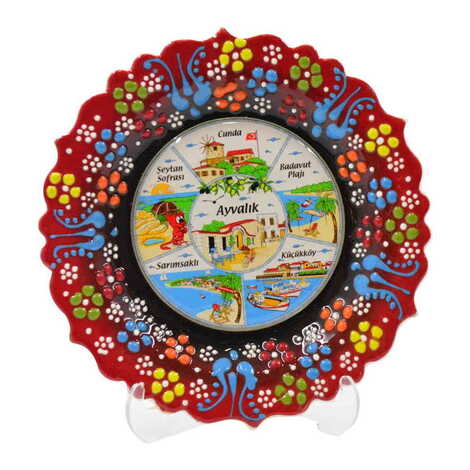 Ayvalik Themed Turkish Ceramic Plate With Epoxy 18 Cm