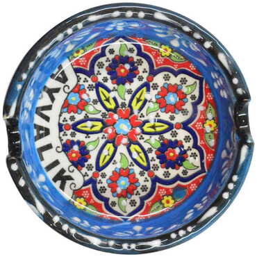 Ayvalik Themed Turkish Ceramic Special Relief Ashtray Small Size - Thumbnail