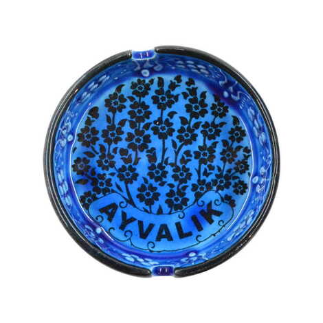 Ayvalik Themed Turkish Ceramic Turquoise Ashtray Big Size