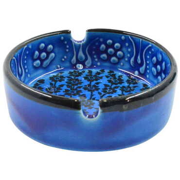 Ayvalik Themed Turkish Ceramic Turquoise Ashtray Big Size - Thumbnail