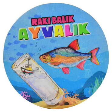 Ayvalik Themed Wooden Custom Printed Souvenir Coaster 100 mm - Thumbnail