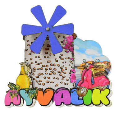 Ayvalik Themed Wooden Customised 2D Souvenir Fridge Magnet - Thumbnail