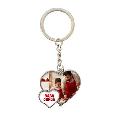 Myros - Dad Themed Metal Double Heart Shaped Keychain 40x94 mm