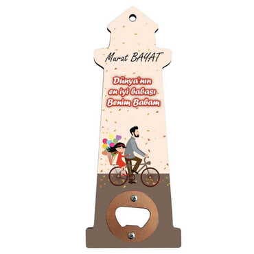 Dad Themed Lighthouse Shaped Printed MDF Wooden Bottle Opener 188x77 mm