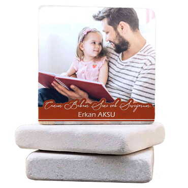 Myros - Babaya Özel Taş Bardak Altlığı 100x100 mm