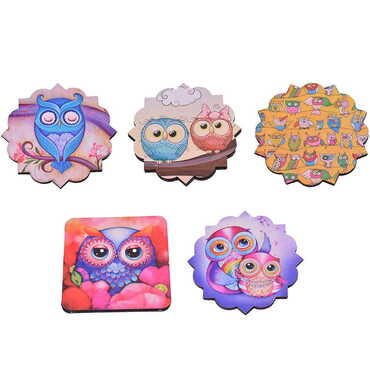 Owl Themed Wooden Customised Souvenir Coaster Set of 2 pcs 90 mm - 2