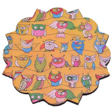 Owl Themed Wooden Customised Souvenir Coaster Set of 4 pcs 90 mm - 4